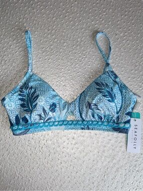 NWT Seafolly Bali Hai Aqua Blue Tropical Print Bralette Bikini Top Sz US 6